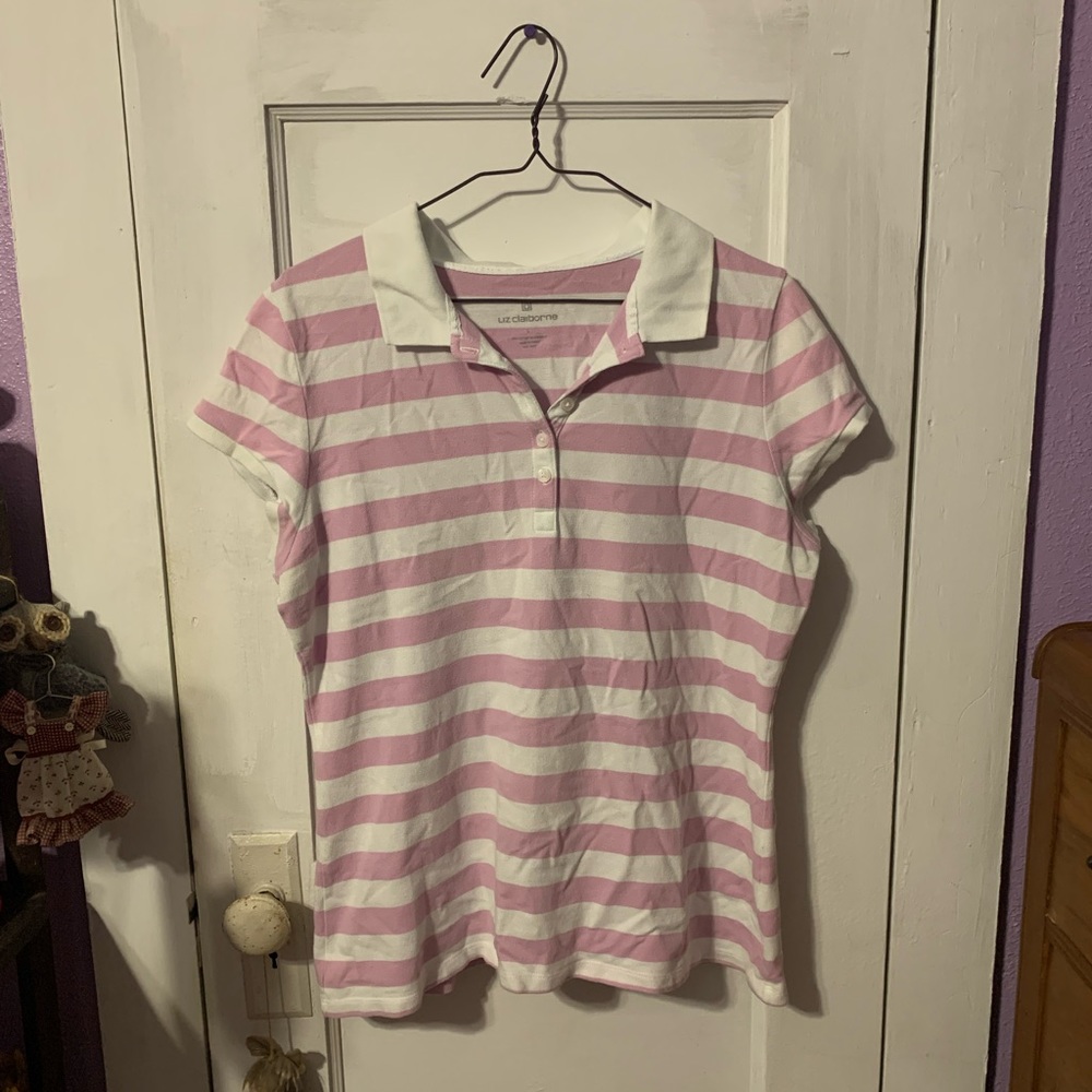 Liz Claiborne Purple & White Striped Polo Shirt